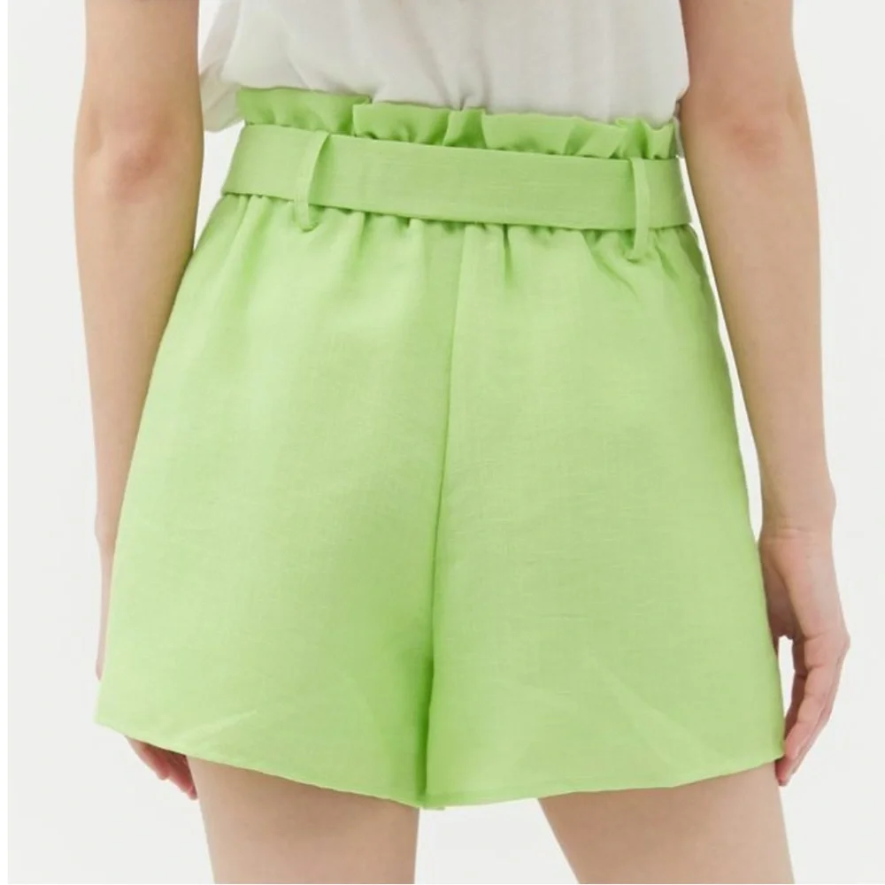 NEW J.O.A. Linen Paperbag Shorts in Lime Green